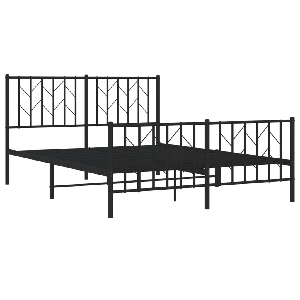 vidaXL Metal Bed Frame without Mattress with Footboard Black 135x190cm