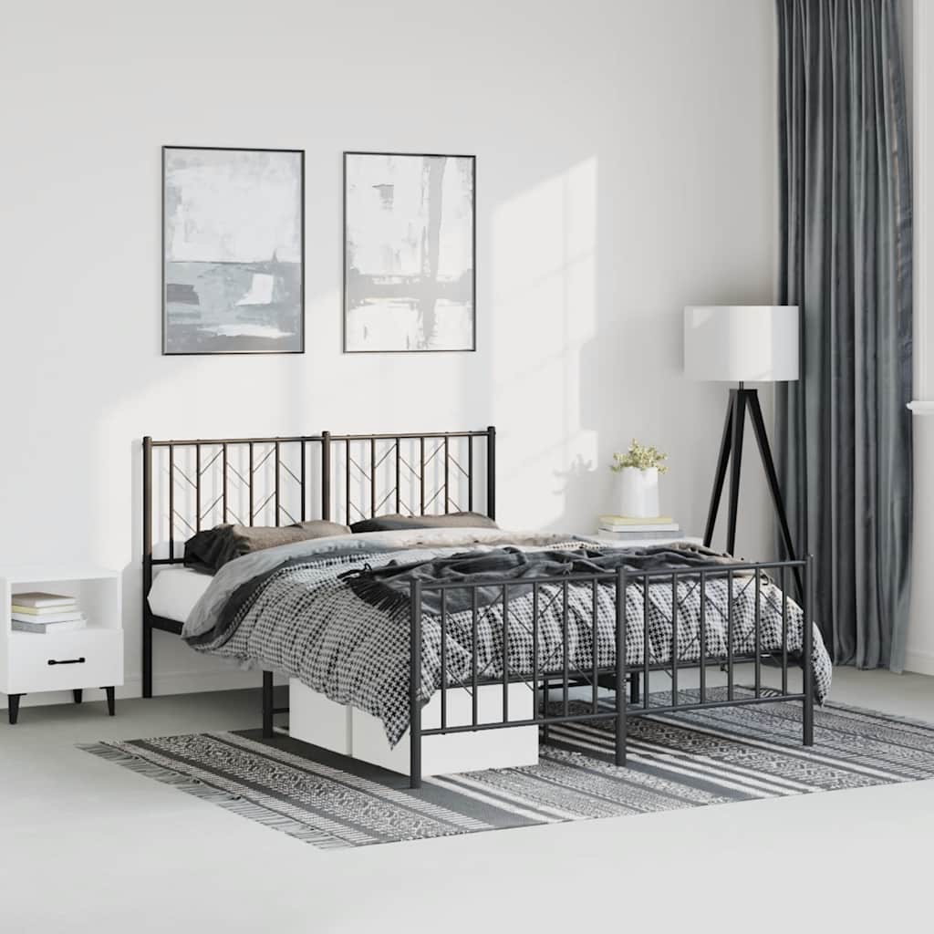 vidaXL Metal Bed Frame without Mattress with Footboard Black 150x200cm