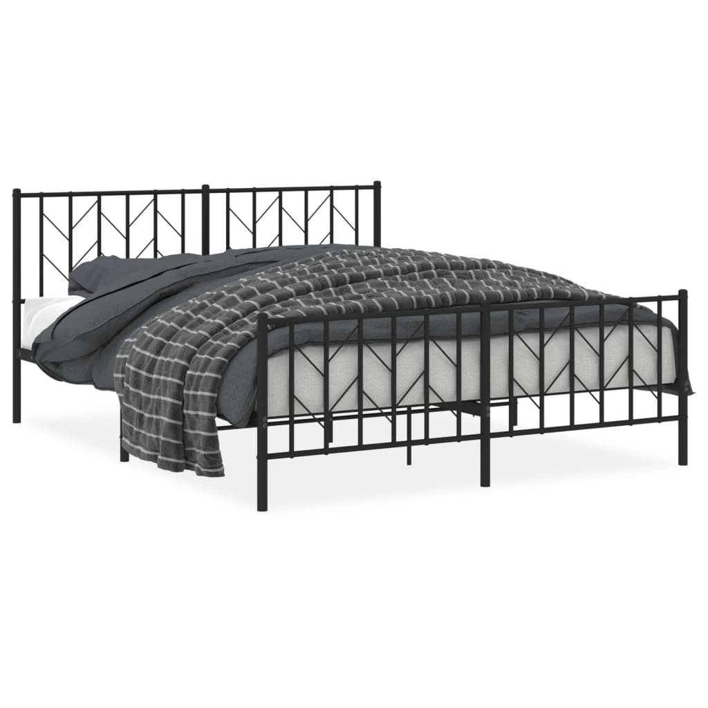 vidaXL Bed Frame | Black | Powder-Coated Steel | Double | Bed Frame