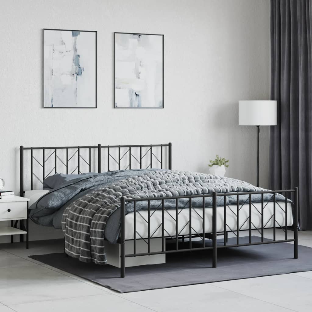 vidaXL Bed Frame | Black | Powder-Coated Steel | Double | Bed Frame