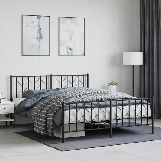 vidaXL Bed Frame | Black | Powder-Coated Steel | Double | Bed Frame
