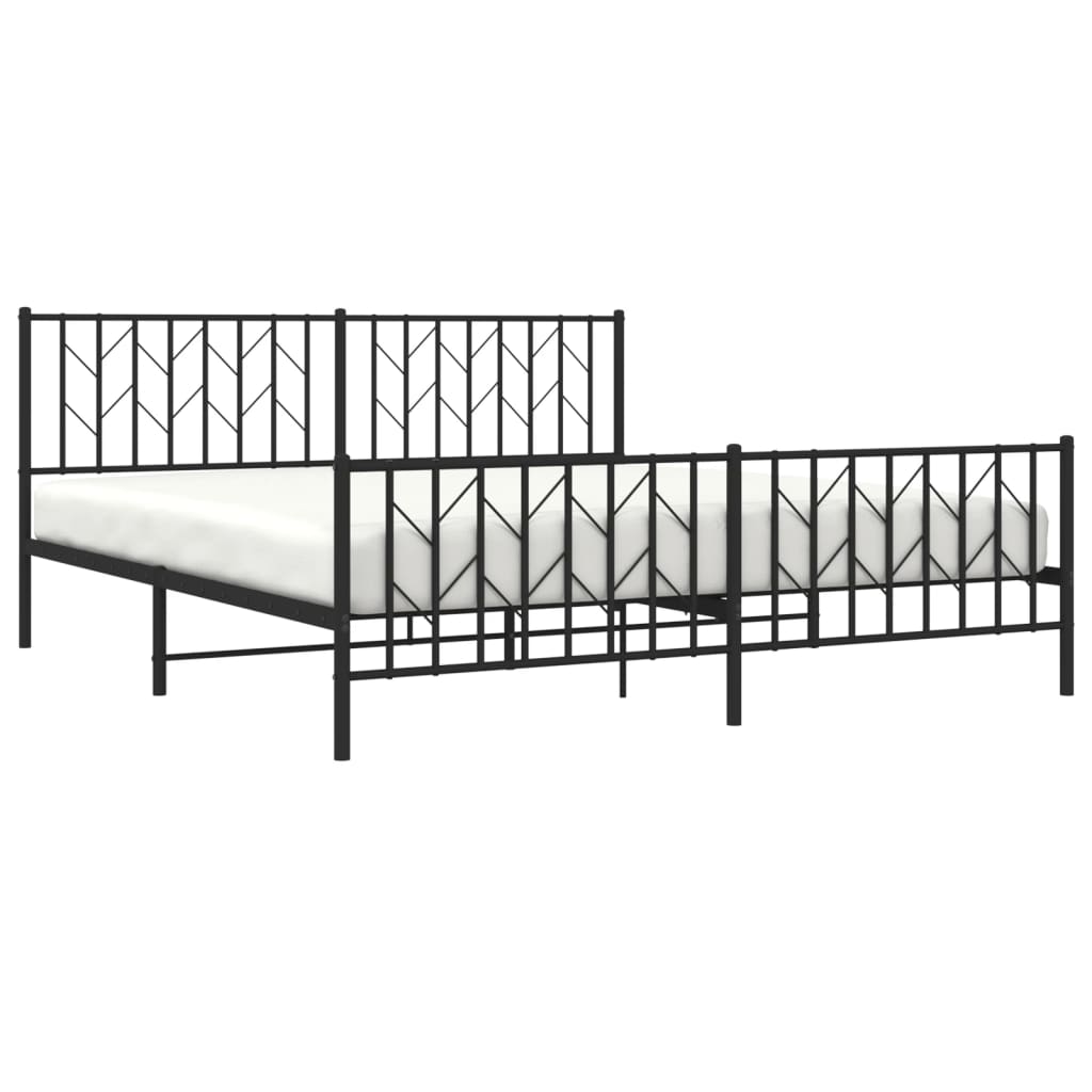 vidaXL Metal Bed Frame without Mattress with Footboard Black 180x200cm