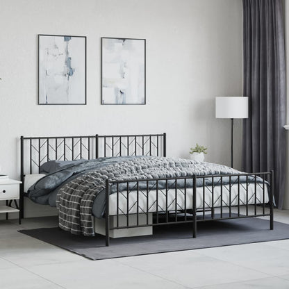 vidaXL Metal Bed Frame without Mattress with Footboard Black 180x200cm