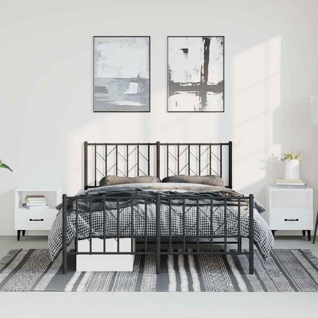 vidaXL Metal Bed Frame without Mattress with Footboard Black 193x203cm