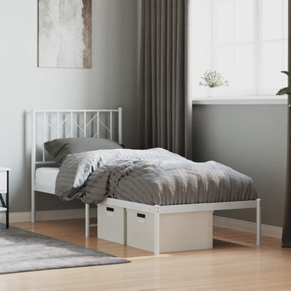 vidaXL Metal Bed Frame without Mattress with Headboard White 75x190cm