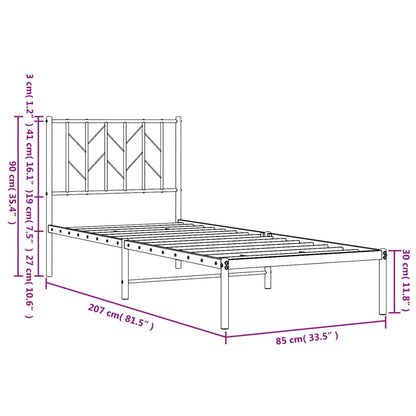 vidaXL Metal Bed Frame without Mattress with Headboard White 80x200cm