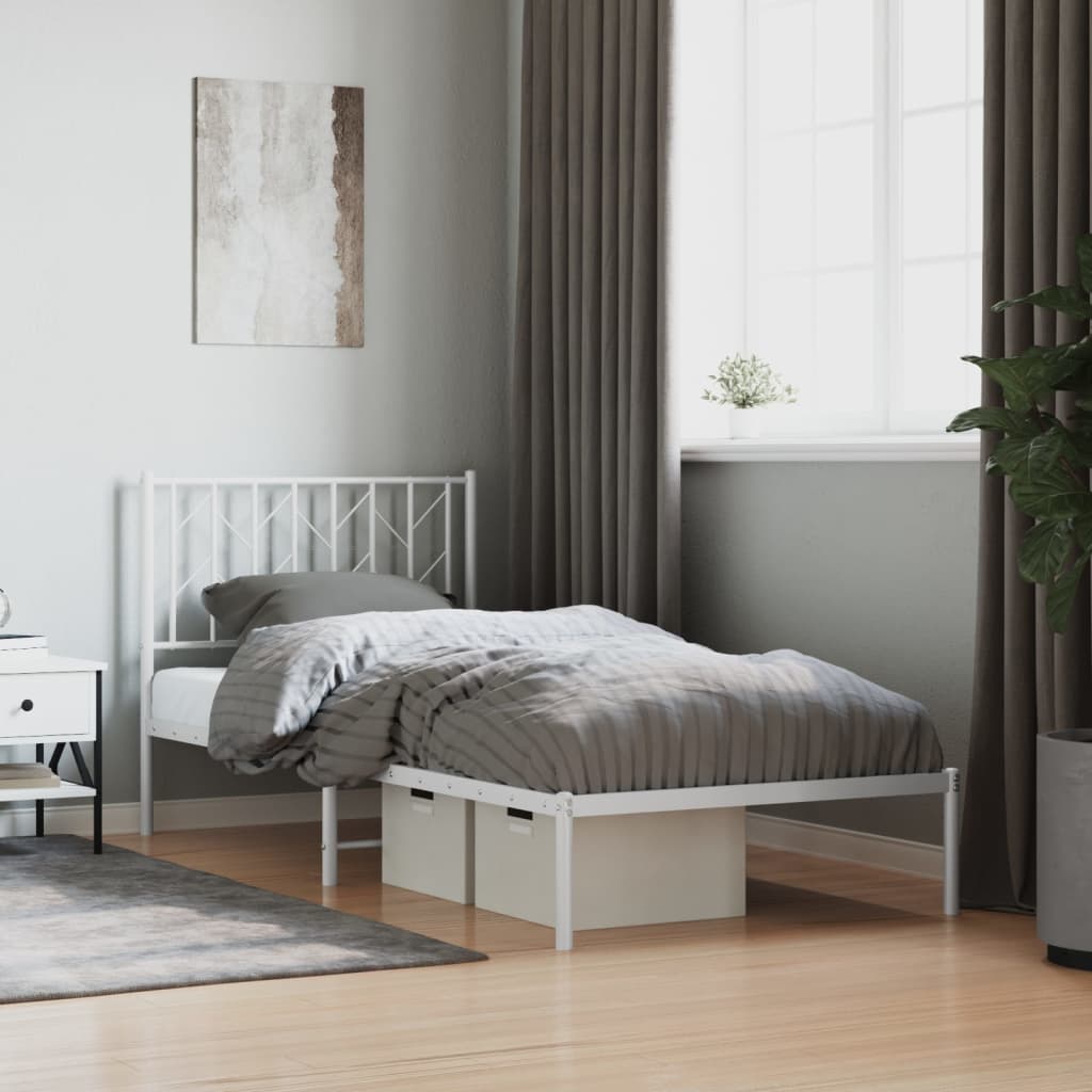 vidaXL Metal Bed Frame without Mattress with Headboard White 90x190cm