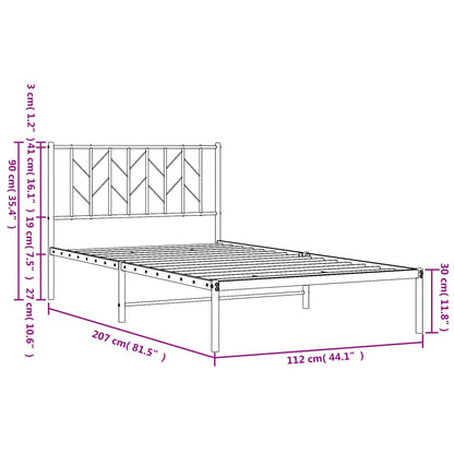 vidaXL Metal Bed Frame without Mattress with Headboard White 107x203cm