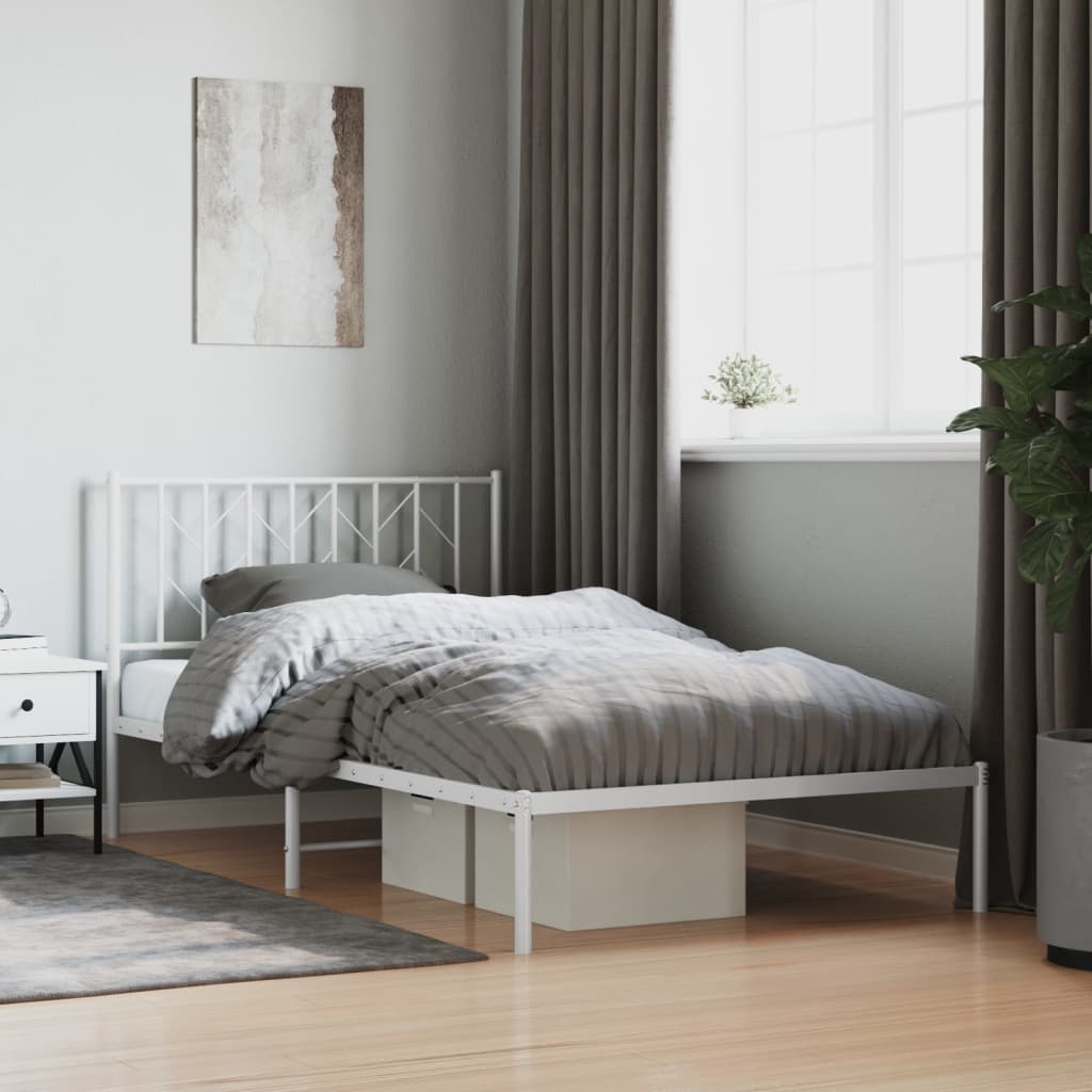 vidaXL Metal Bed Frame without Mattress with Headboard White 107x203cm
