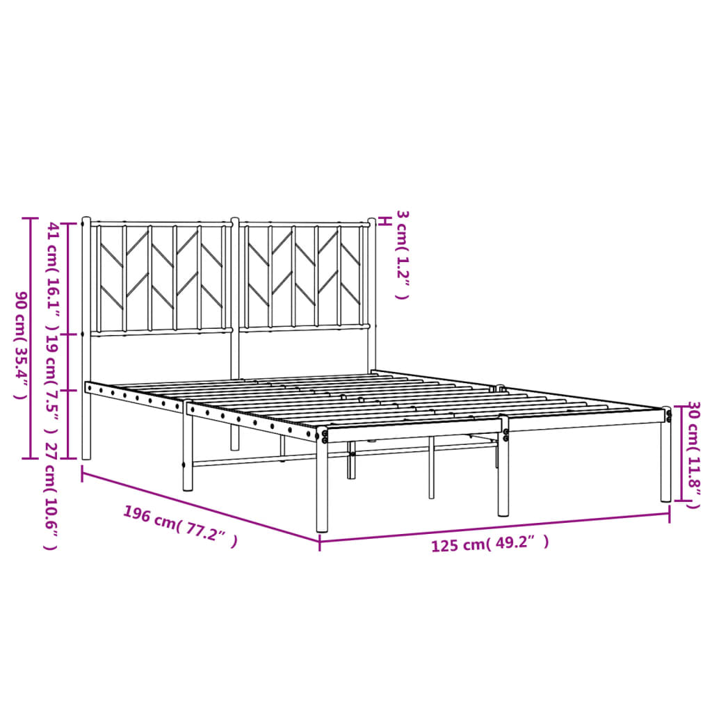 vidaXL Metal Bed Frame without Mattress with Headboard White 120x190cm