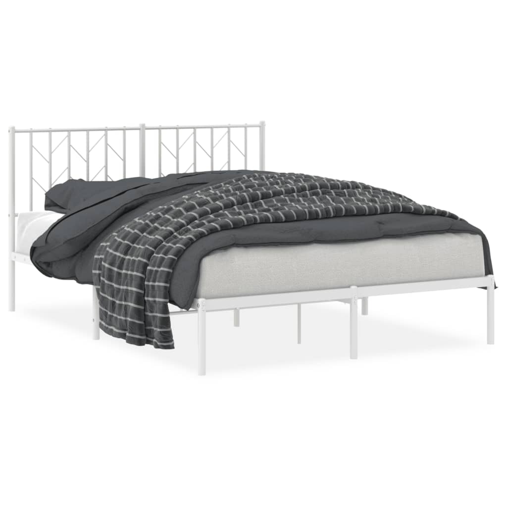 vidaXL Metal Bed Frame without Mattress with Headboard White 140x200cm