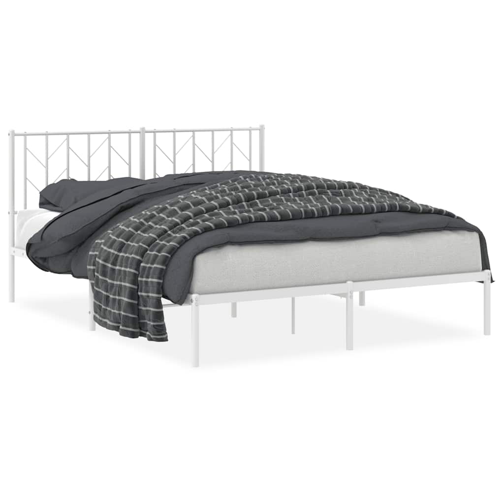 vidaXL Metal Bed Frame without Mattress with Headboard White 150x200cm