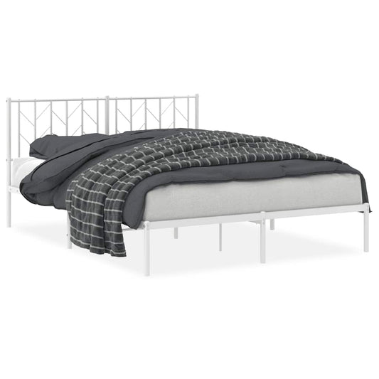 vidaXL Metal Bed Frame without Mattress with Headboard White 150x200cm