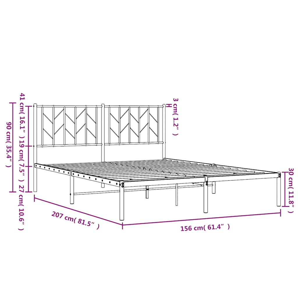 vidaXL Metal Bed Frame without Mattress with Headboard White 150x200cm