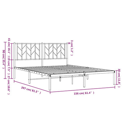 vidaXL Metal Bed Frame without Mattress with Headboard White 150x200cm