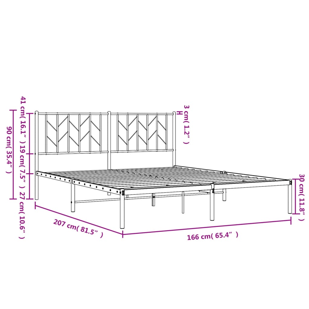 vidaXL Metal Bed Frame without Mattress with Headboard White 160x200cm
