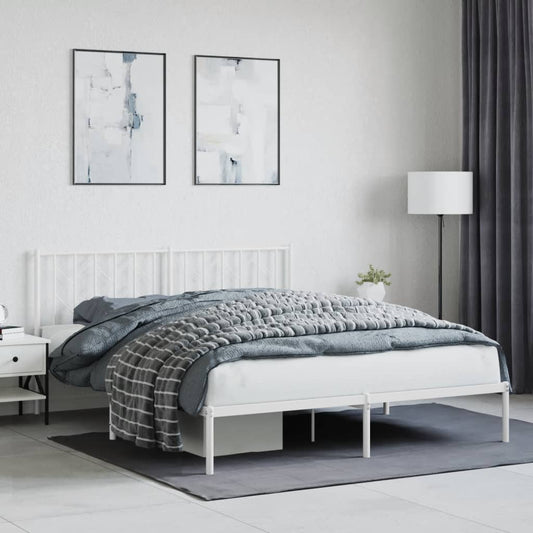 vidaXL Metal Bed Frame without Mattress with Headboard White 160x200cm