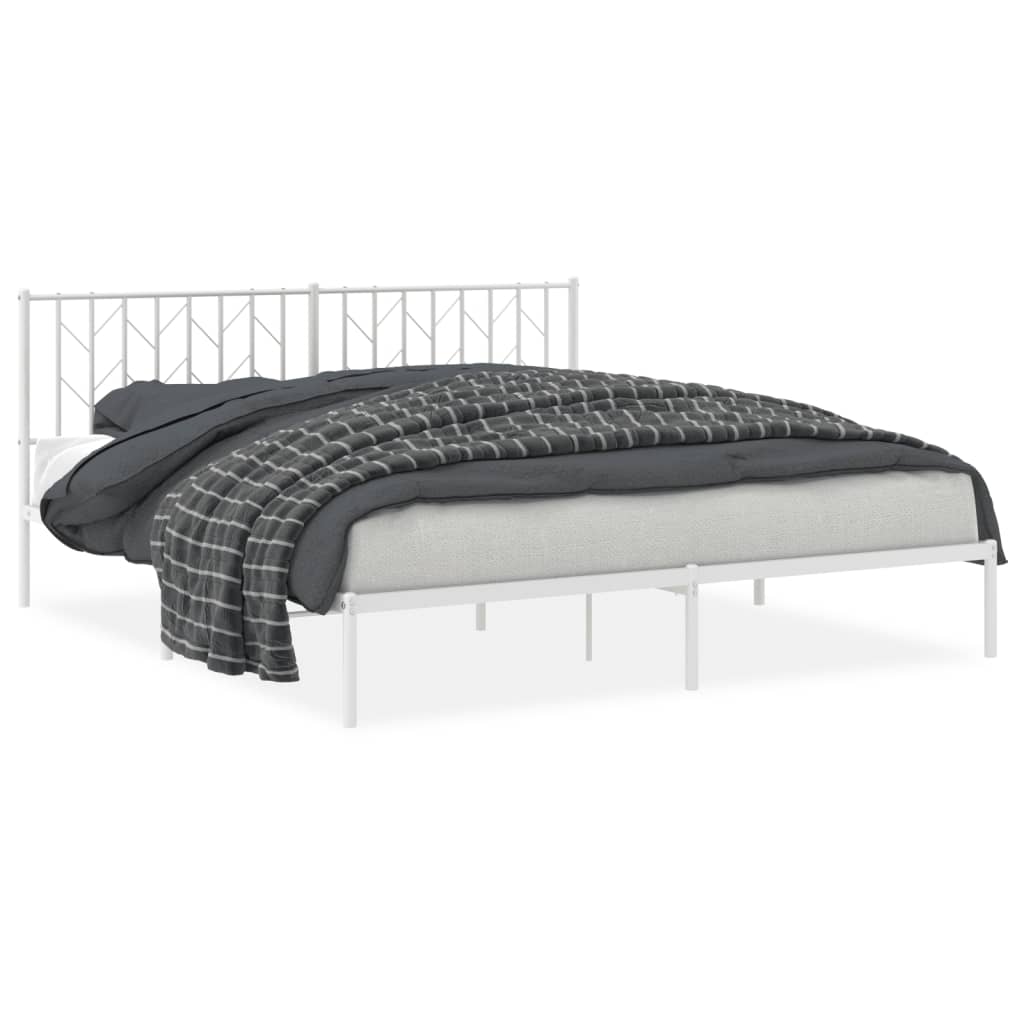 vidaXL Metal Bed Frame without Mattress with Headboard White 180x200cm
