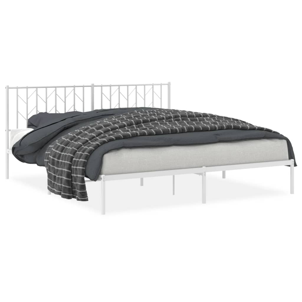 vidaXL Metal Bed Frame without Mattress with Headboard White 183x213cm