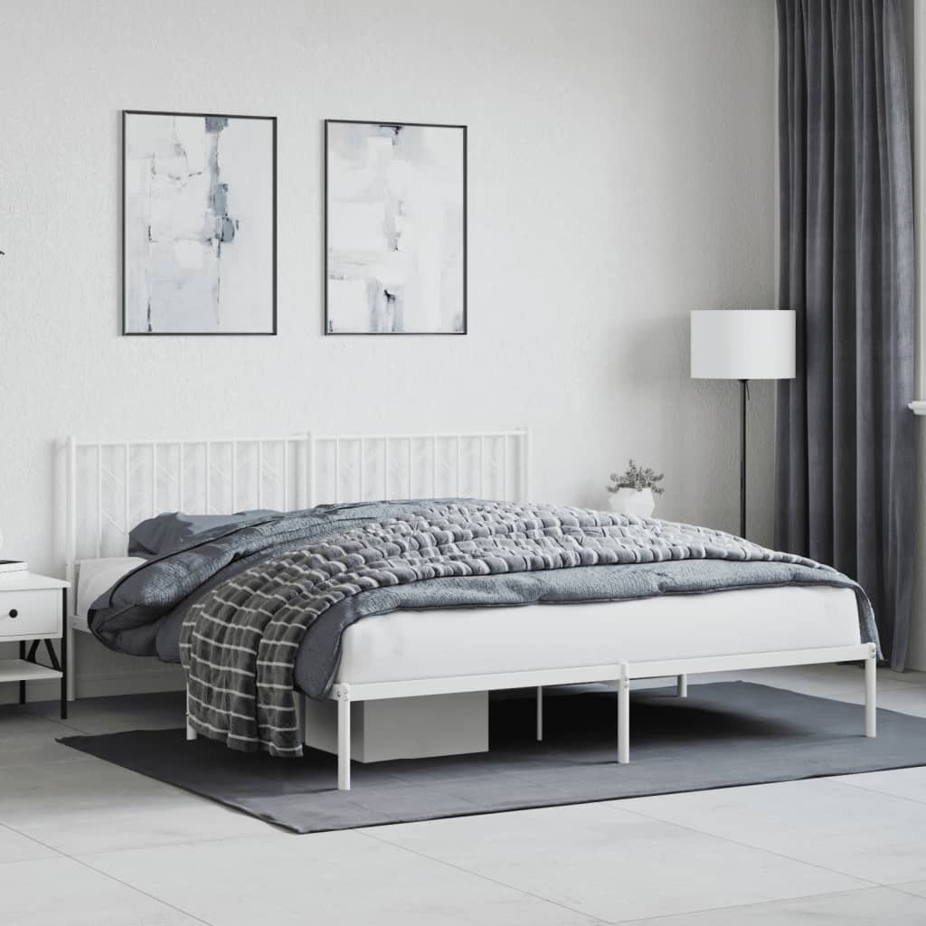 vidaXL Metal Bed Frame without Mattress with Headboard White 183x213cm