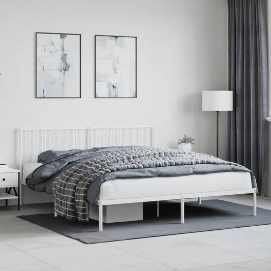 vidaXL Metal Bed Frame without Mattress with Headboard White 183x213cm