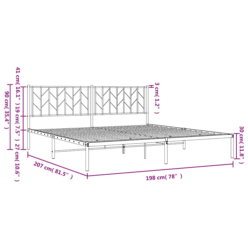 vidaXL Metal Bed Frame without Mattress with Headboard White 193x203cm