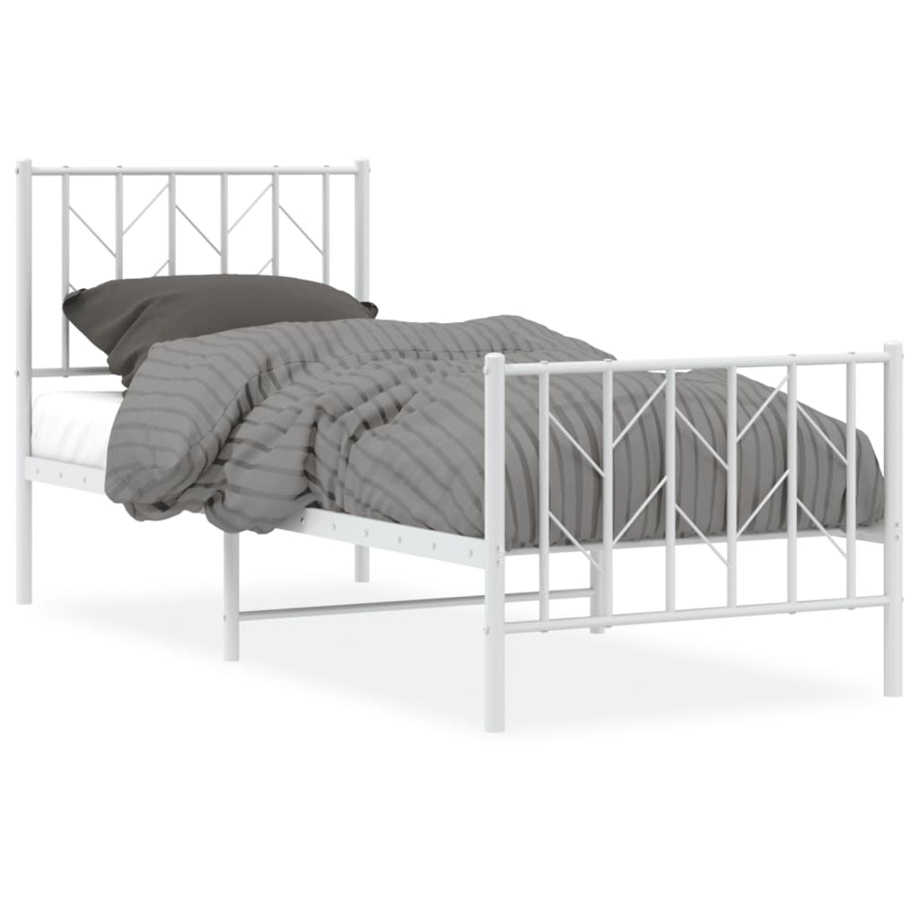 vidaXL Metal Bed Frame without Mattress with Footboard White 75x190cm