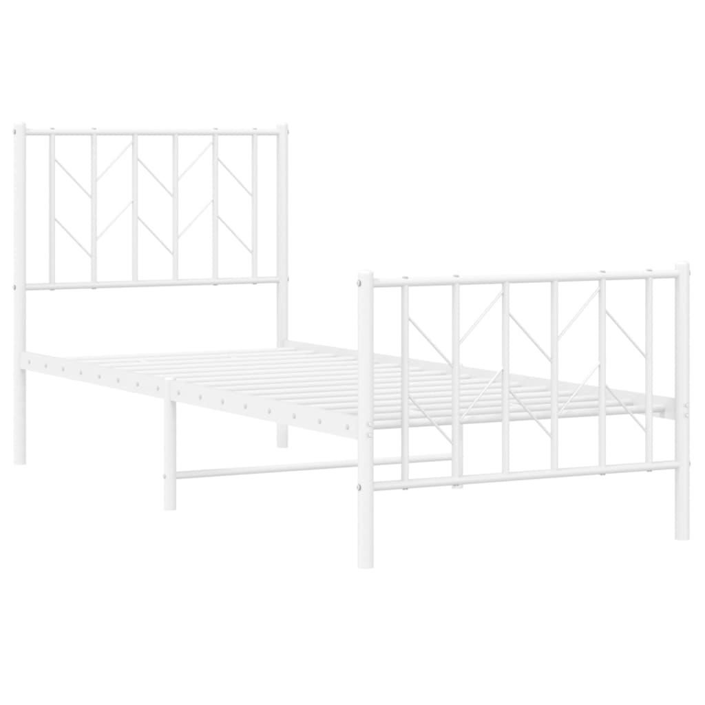vidaXL Metal Bed Frame without Mattress with Footboard White 75x190cm