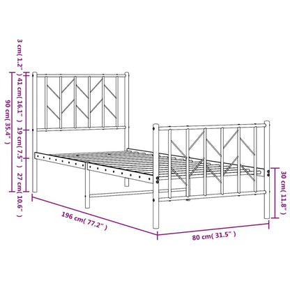 vidaXL Metal Bed Frame without Mattress with Footboard White 75x190cm