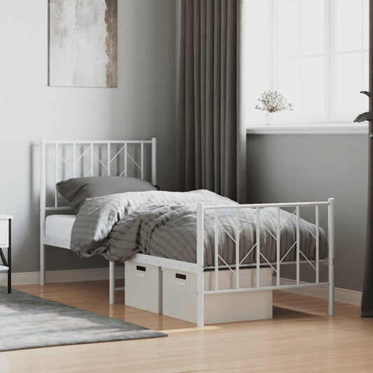 vidaXL Metal Bed Frame without Mattress with Footboard White 75x190cm