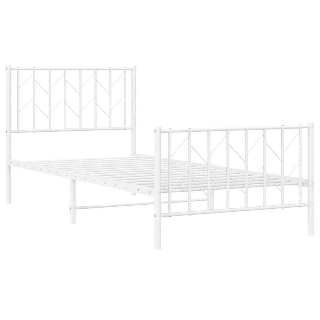 vidaXL Metal Bed Frame without Mattress with Footboard White 90x200cm