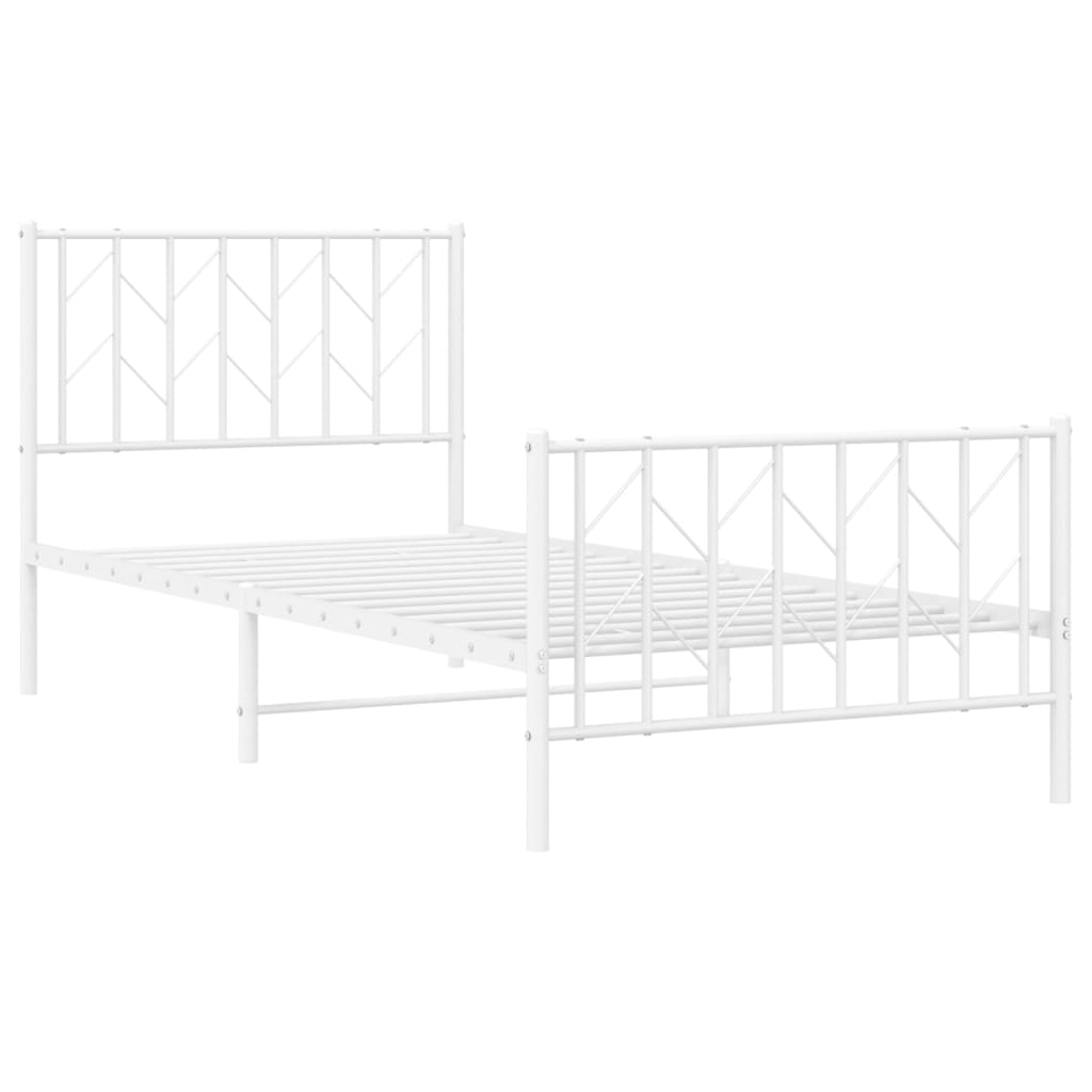 vidaXL Metal Bed Frame without Mattress with Footboard White 90x200cm
