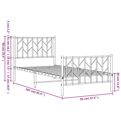 vidaXL Metal Bed Frame without Mattress with Footboard White 90x200cm