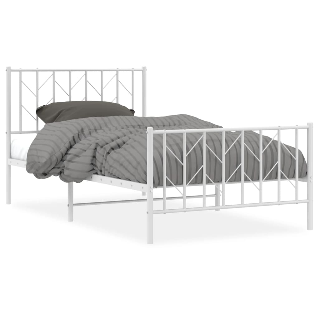 vidaXL Metal Bed Frame without Mattress with Footboard White 100x190cm