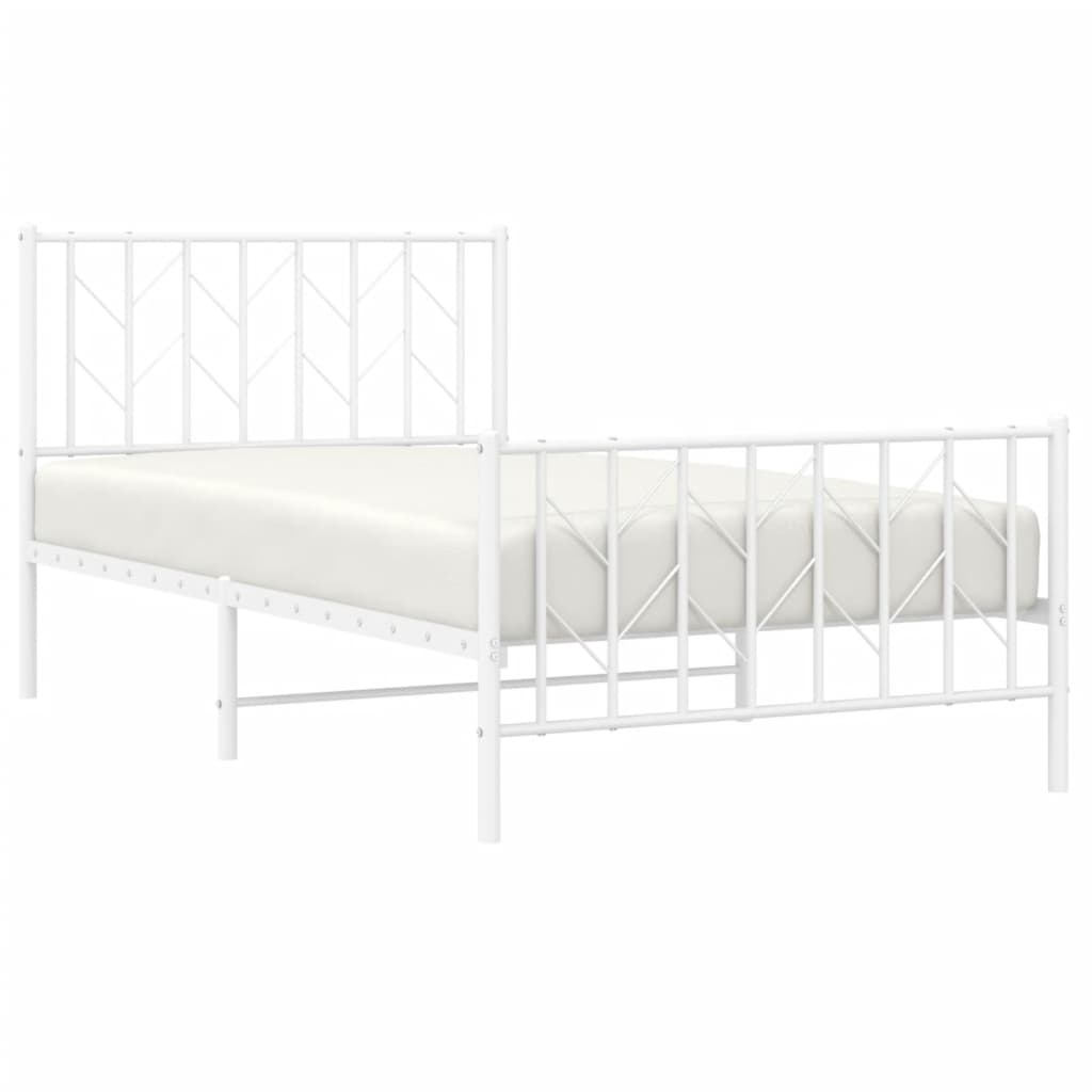 vidaXL Metal Bed Frame without Mattress with Footboard White 100x190cm