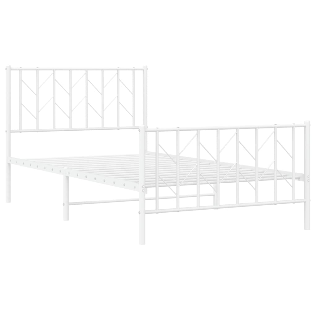 vidaXL Metal Bed Frame without Mattress with Footboard White 100x190cm