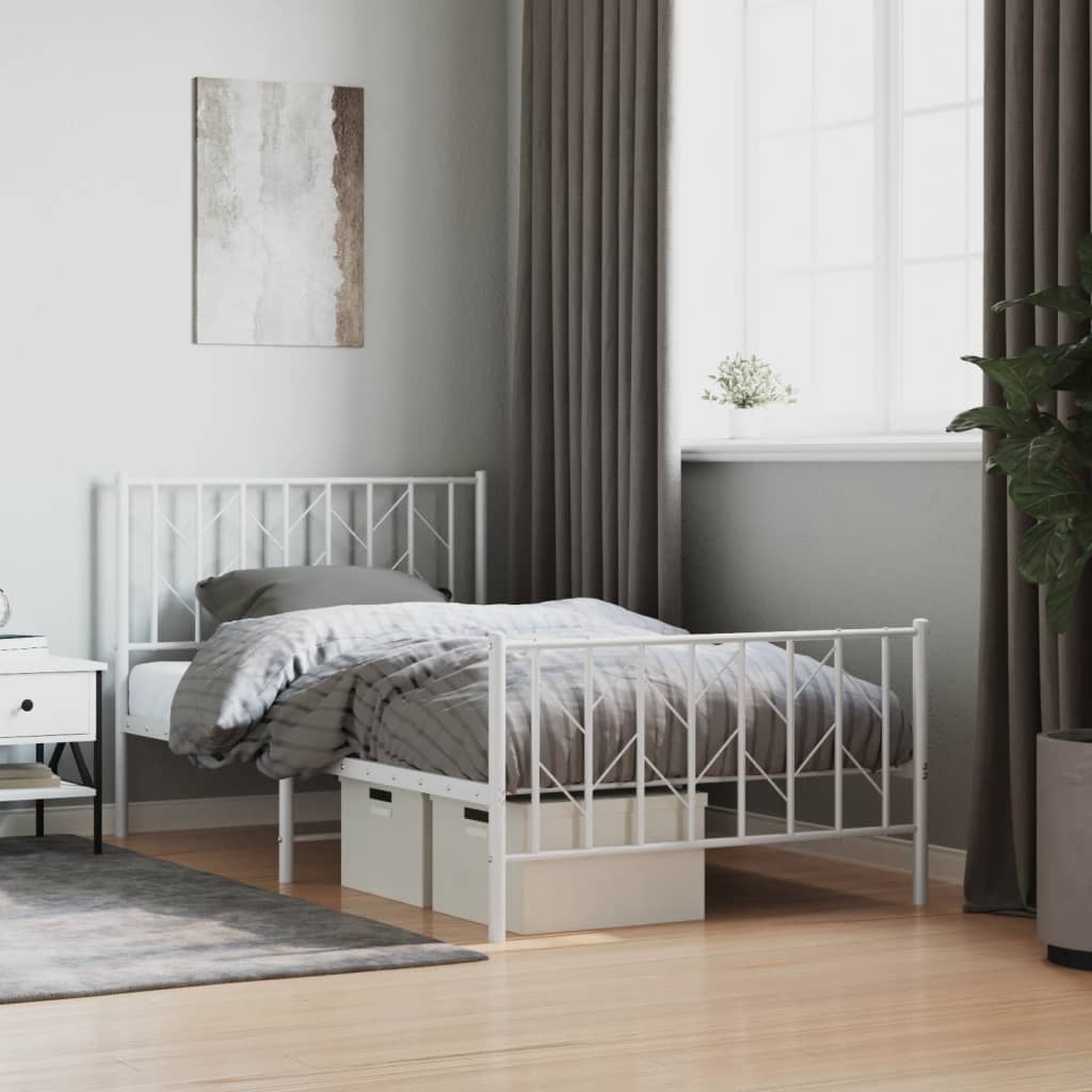 vidaXL Metal Bed Frame without Mattress with Footboard White 100x190cm
