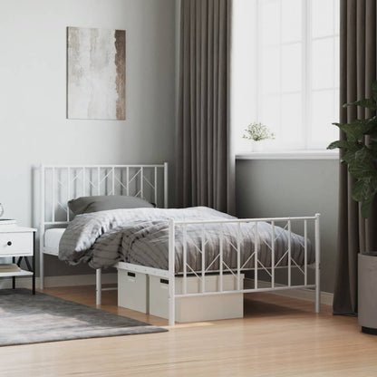 vidaXL Metal Bed Frame without Mattress with Footboard White 100x190cm