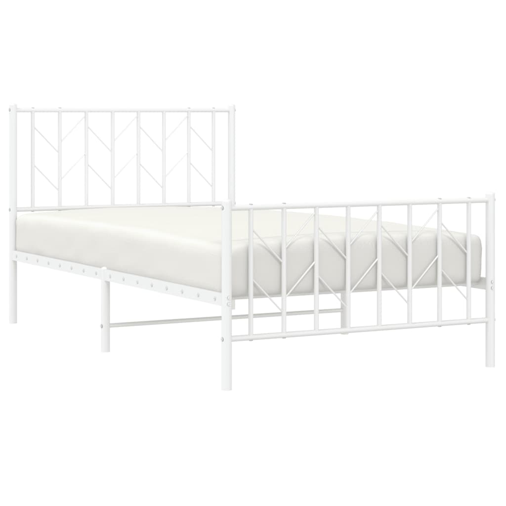 vidaXL Metal Bed Frame without Mattress with Footboard White 100x200cm
