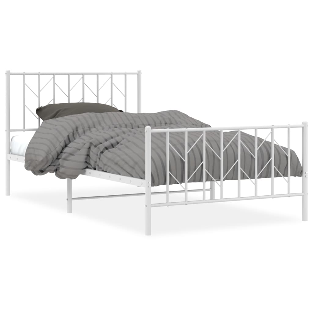 vidaXL Metal Bed Frame without Mattress with Footboard White 107x203cm