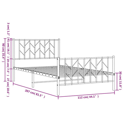vidaXL Metal Bed Frame without Mattress with Footboard White 107x203cm