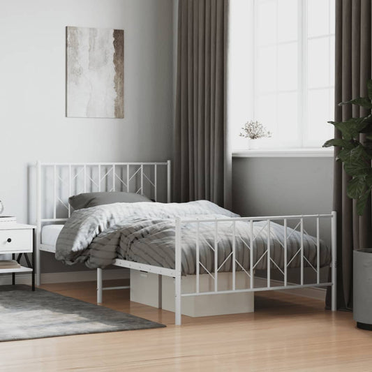 vidaXL Metal Bed Frame without Mattress with Footboard White 107x203cm