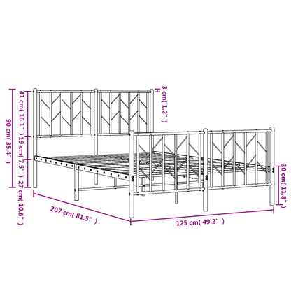 vidaXL Metal Bed Frame without Mattress with Footboard White 120x200cm
