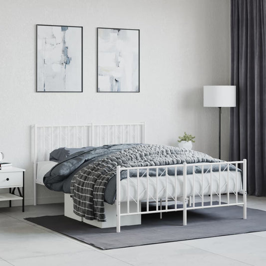vidaXL Metal Bed Frame without Mattress with Footboard White 135x190cm