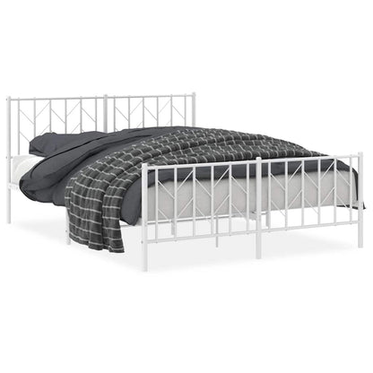 vidaXL Metal Bed Frame without Mattress with Footboard White 150x200cm