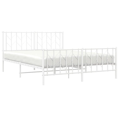 vidaXL Metal Bed Frame without Mattress with Footboard White 150x200cm