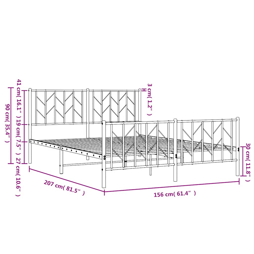 vidaXL Metal Bed Frame without Mattress with Footboard White 150x200cm