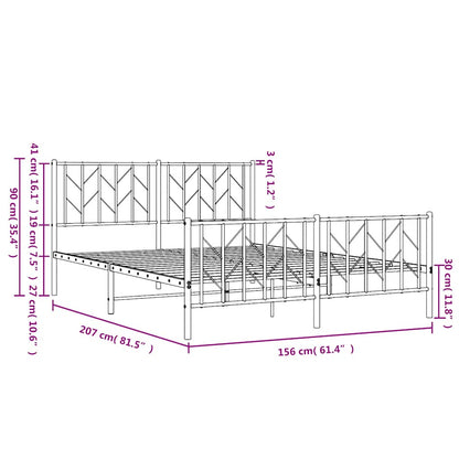 vidaXL Metal Bed Frame without Mattress with Footboard White 150x200cm