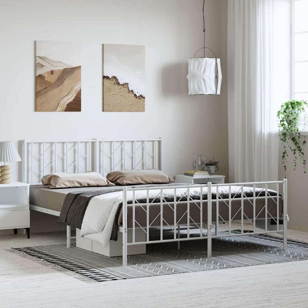 vidaXL Metal Bed Frame without Mattress with Footboard White 150x200cm