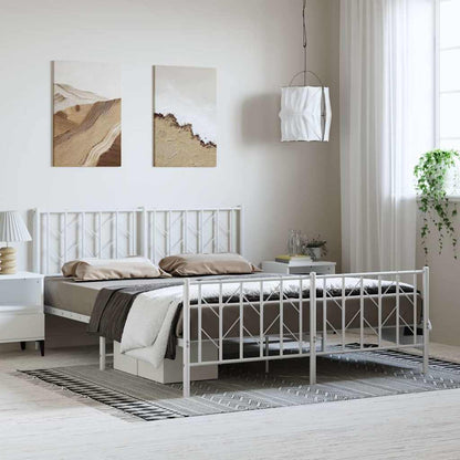 vidaXL Metal Bed Frame without Mattress with Footboard White 150x200cm